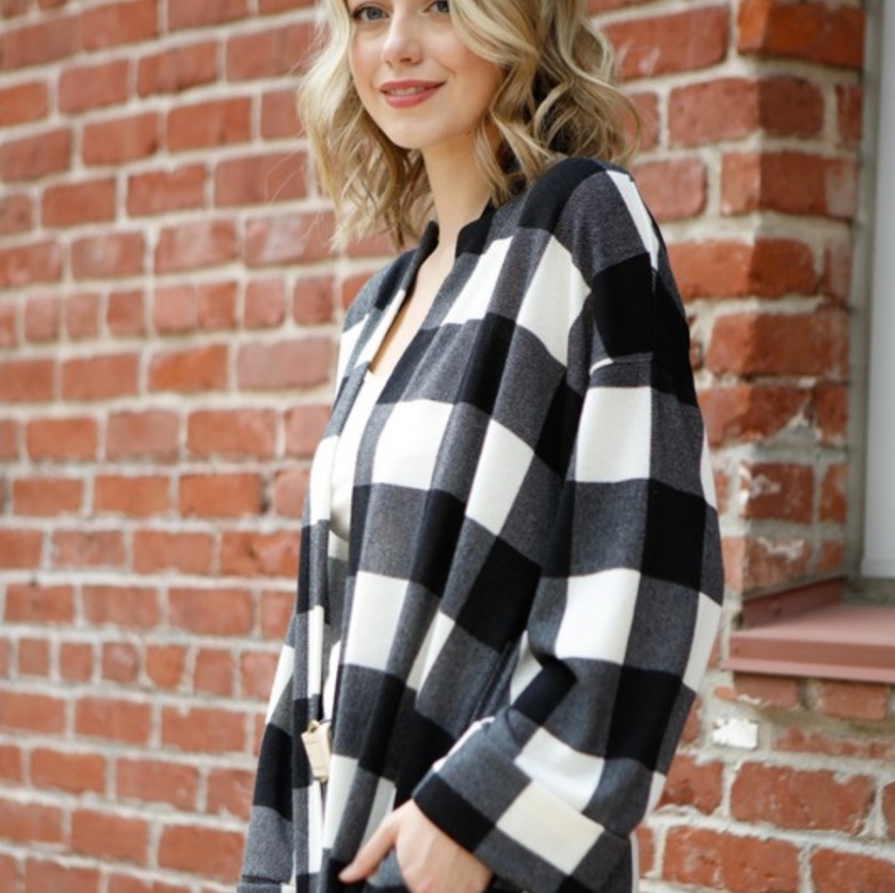 Buffalo Plaid Open Cardigan - Picture 2 of 6